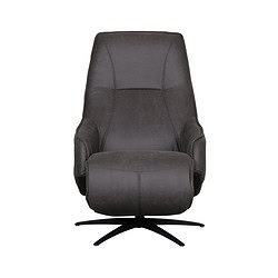 Zwart leren relaxfauteuil met draaibaar onderstel, modern en comfortabel design. Perfect voor een stijlvolle woonkamer of kantoorruimte. Gemaakt door Mokana Meubelen, specialist in houten en leren meubels.