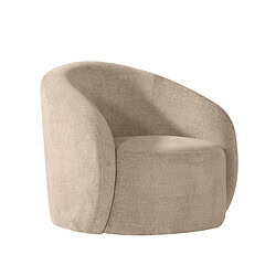 Zachte beige fauteuil met rond design en gestoffeerde bekleding, modern loungestoel voor comfortabele zitervaring.