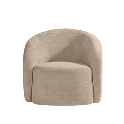Zachte beige stoffen fauteuil met moderne ronde ontwerp, perfect voor woonkamer of lounge, ontworpen door Mokana Meubelen voor stijl en comfort.