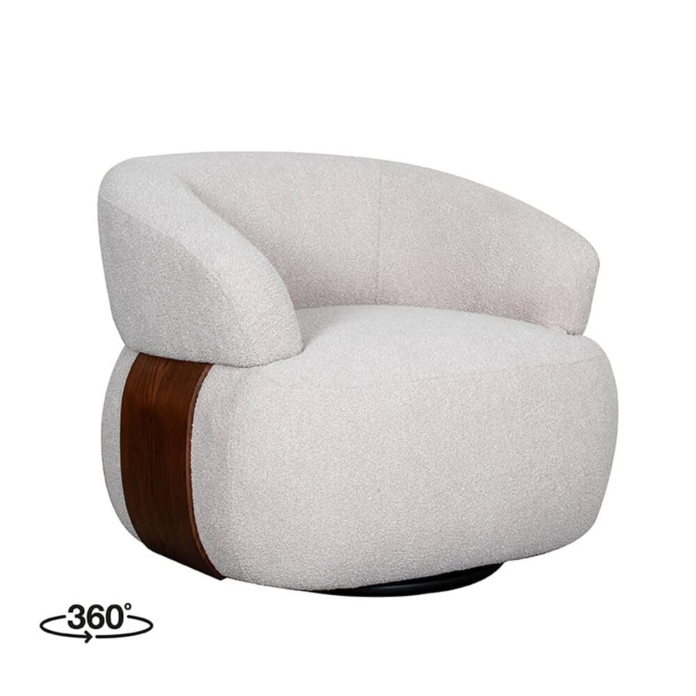Lage resolutie witte design fauteuil van Mokana meubelen met houten accent.