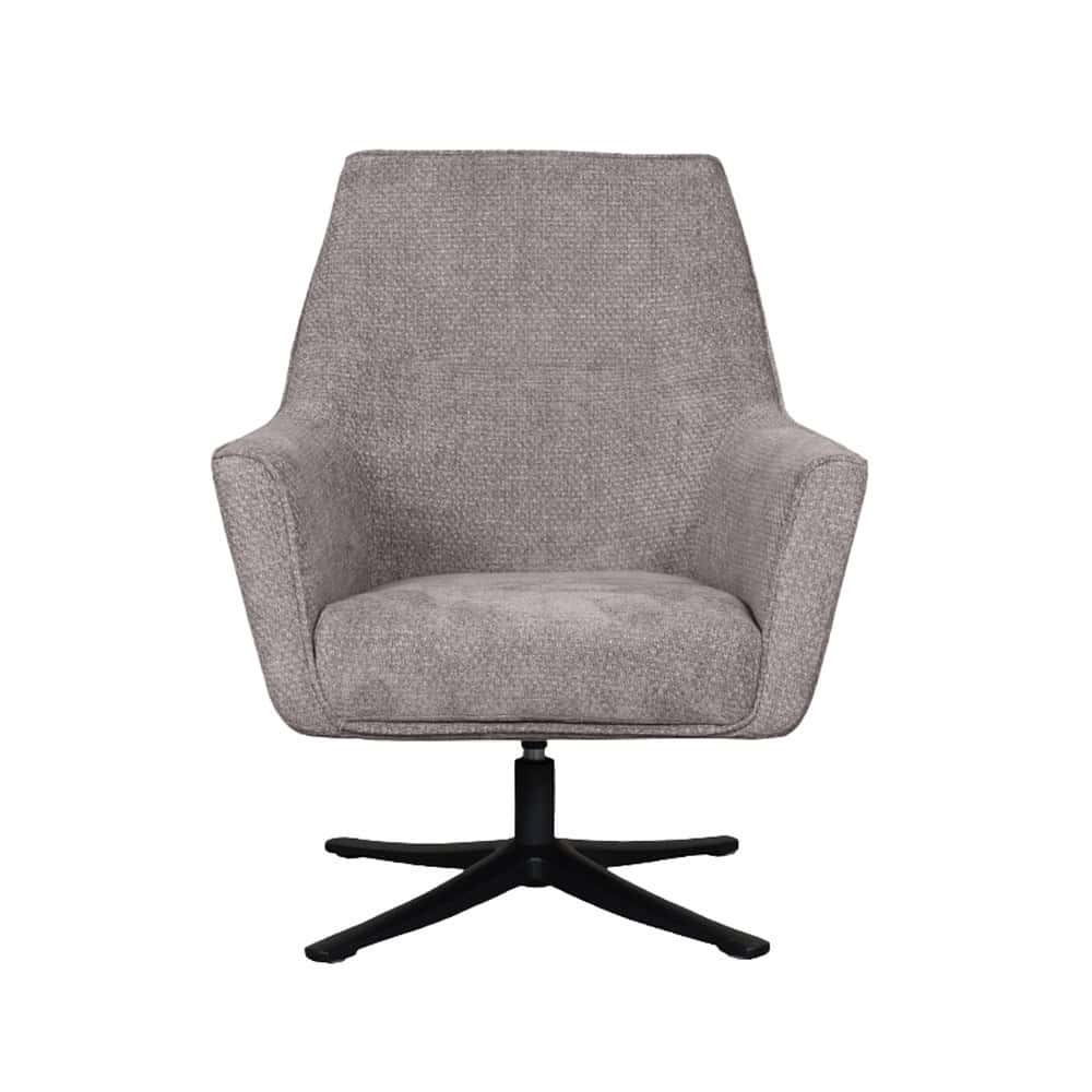 Lichtgrijze, comfortabele designer fauteuil met draaibare onderstel, ideaal voor modern interieur en kantoorinrichting.