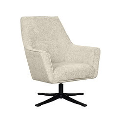- Luxe fauteuil met licht beige textured bekleding en zwarte onderstel, perfect voor modern interieur.