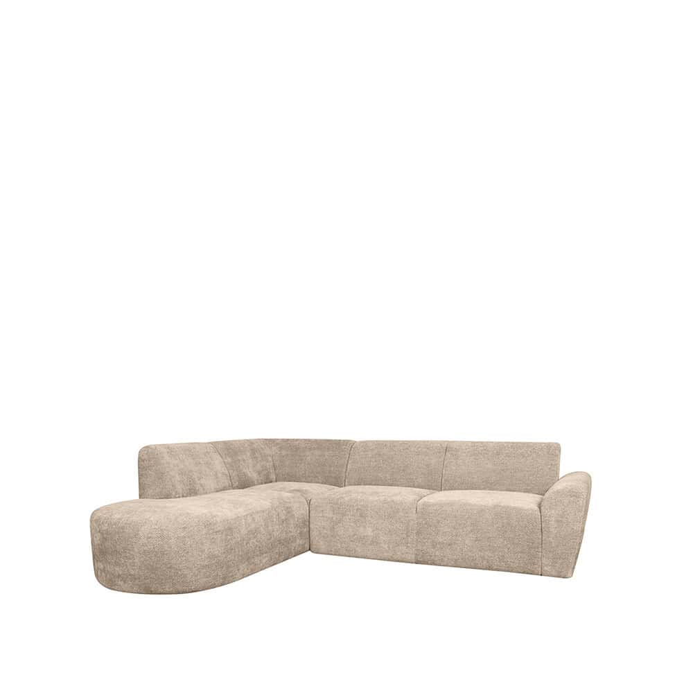 Lichte beige hoekbank van Mokana Meubelen met moderne en comfortabele design, perfect voor een stijlvol en gezellig woonkamer.