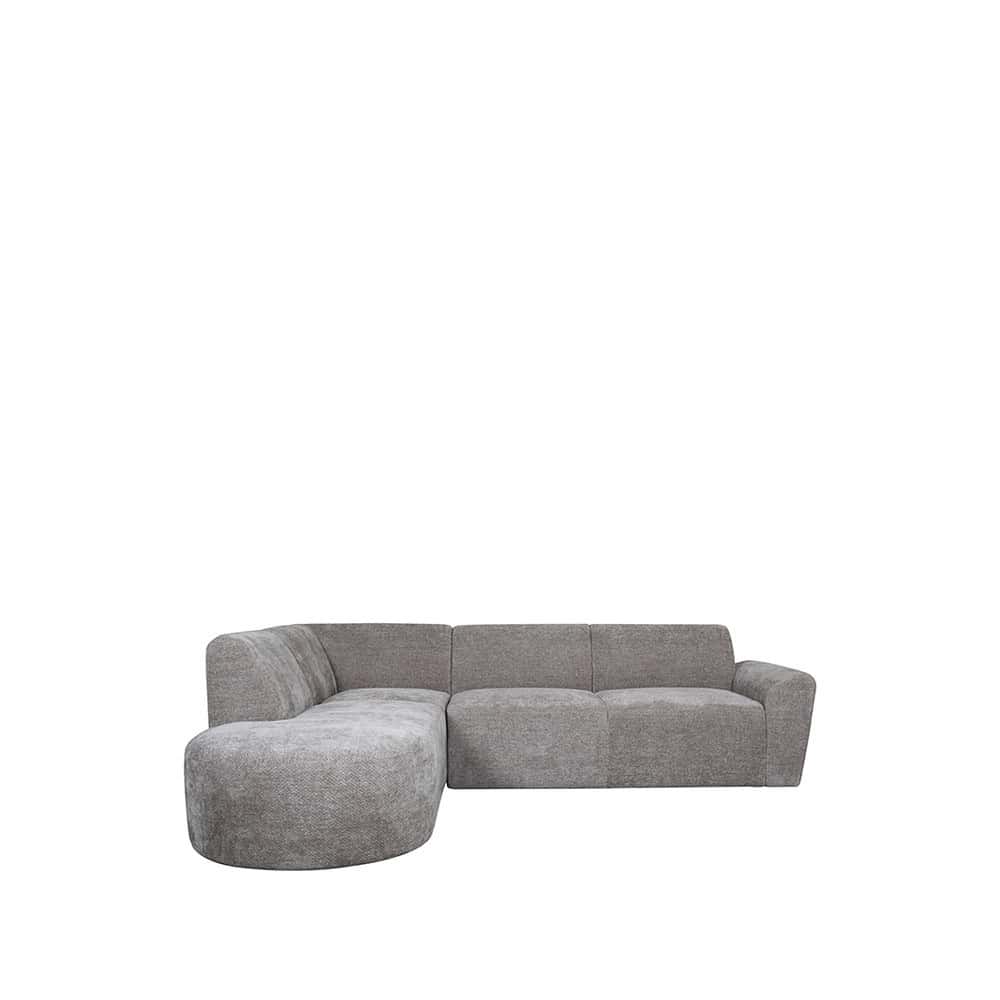Zitbank met hoekdesign in zachte grijze stof, modern meubelstuk voor de woonkamer. Perfect voor comfortabel loungen en stijlvolle interieurafwerking. Mokana Meubelen biedt op maat gemaakte zithoeken.