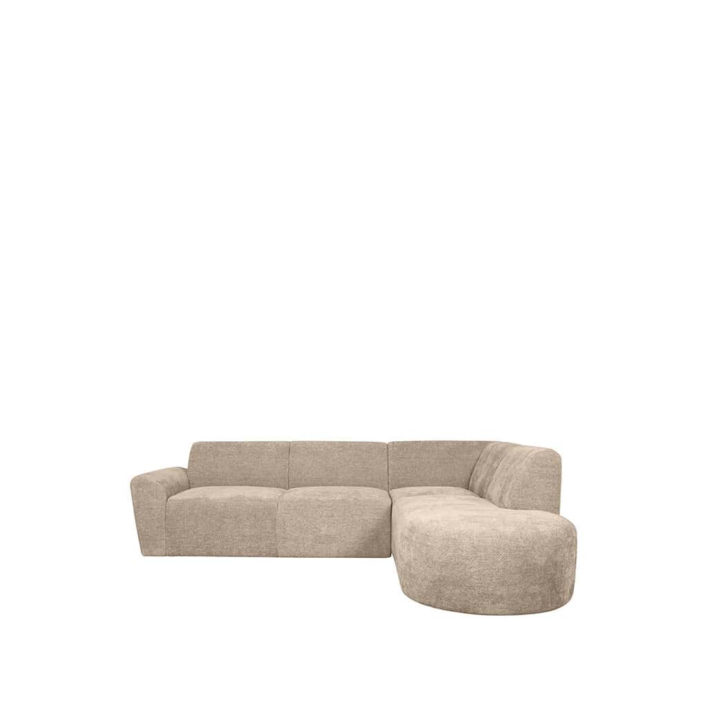 Zachte beige L-shape bank met comfortabel zitcomfort, perfect voor moderne woonkamermeubels.