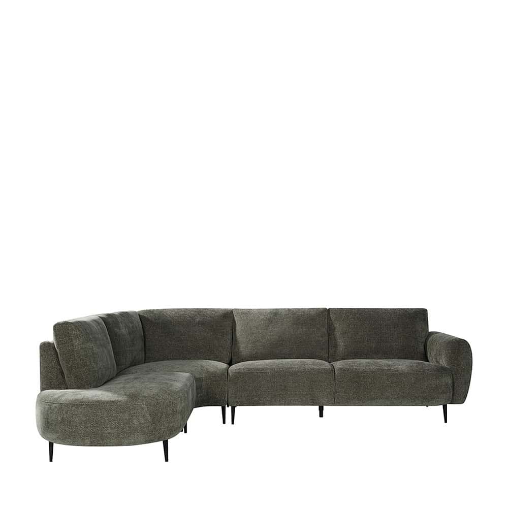 Luxueuze moderne hoekbank in donkergrijs velvet, ontworpen voor comfort en stijl, perfect voor hedendaagse interieurs en woonkamer inrichting.