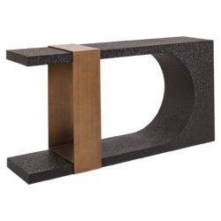 Elegante zwarte en houtkleurige console tafel met modern design, perfect voor entree of woonkamer. Gemaakt van kwaliteitsvol materialen voor duurzaamheid en stijl.