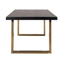 Elegante eettafel met zwarte marmeren blad en goudkleurige metalen onderstel, perfect voor modern interieur en stijlvolle eetkamers.