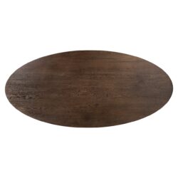 Woontafel van donker eikenhout met ovale vorm, modern en functioneel design, perfect voor woonkamer of eetruimte, gemaakt door Mokana Meubelen.