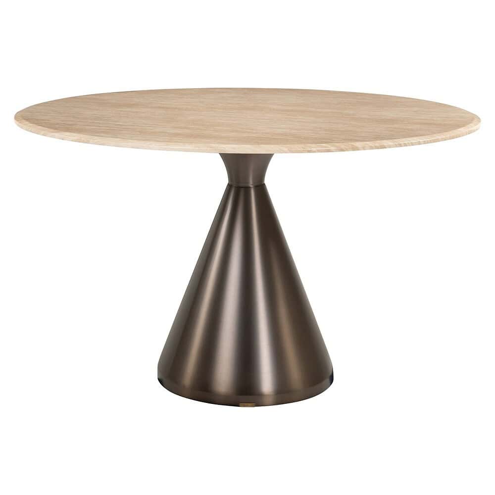 Robuuste eettafel met houten blad en metallic voet, modern design voor een eigentijdse woonstijl. Perfect voor eetkamers, magisch in elke interieurstijl.