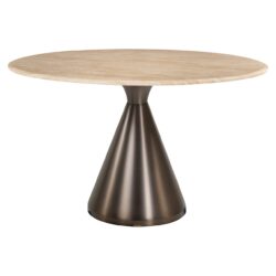 Robuuste eettafel met houten blad en metallic voet, modern design voor een eigentijdse woonstijl. Perfect voor eetkamers, magisch in elke interieurstijl.