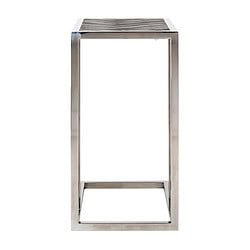 Roestvrijstalen bar- of sfeerrek, industrieel design, moderne tafellijn voor horeca en thuisgebruik.