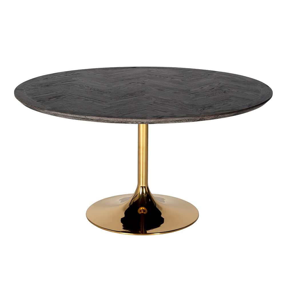 Luxe zwarte eettafel met gouden voet, modern design, perfect voor eetkamers en interieur.