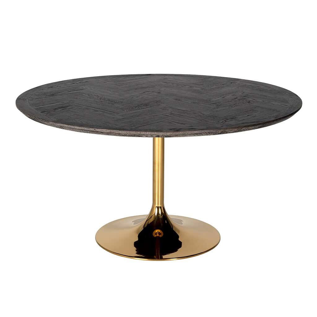 Luxe zwarte eettafel met gouden voet, modern design, perfect voor eetkamers en interieur.
