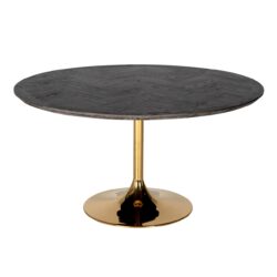 Luxe zwarte eettafel met gouden voet, modern design, perfect voor eetkamers en interieur.