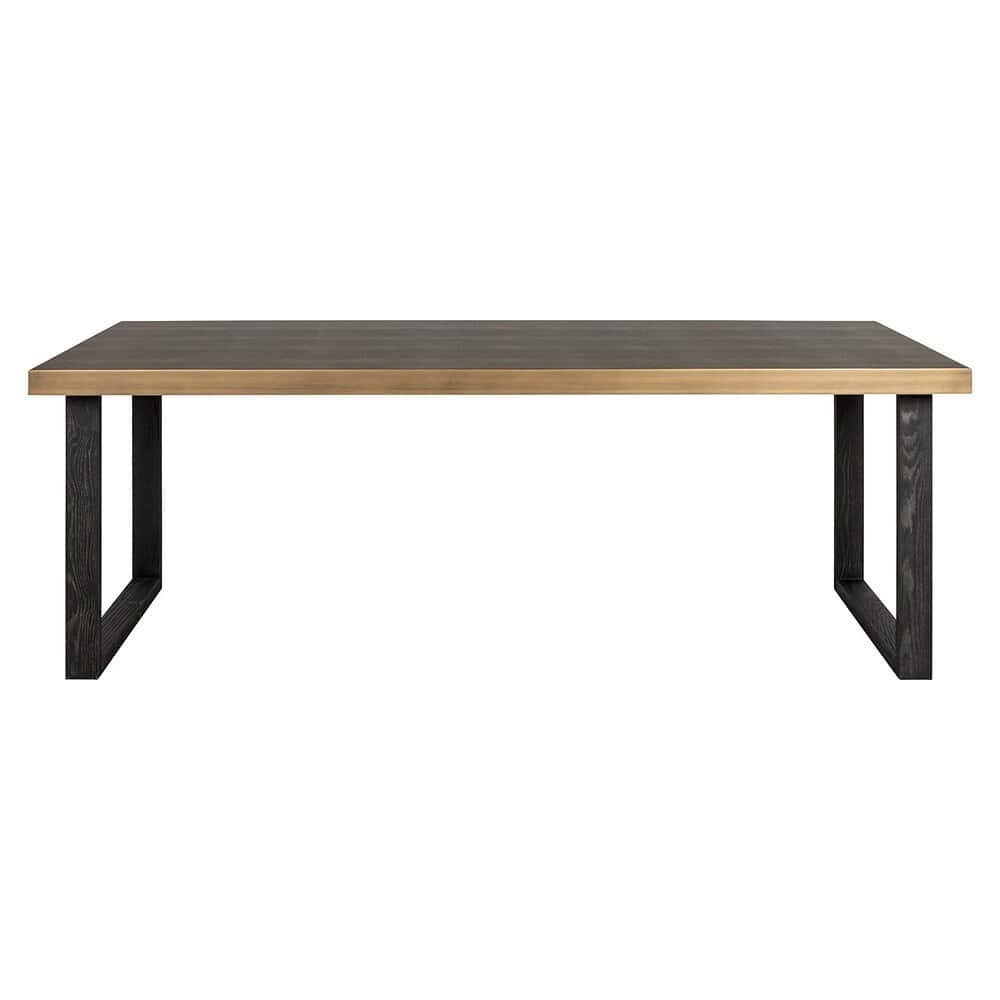 Robuuste eettafel met houten blad en zwart metalen onderstel, perfect voor een moderne eetkamer. Elegante en duurzame meubelstukken van Mokana Meubelen.