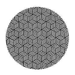 Stijlvolle zwarte en witte geometrische tafelkleed met 3D-effect voor moderne wooninterieurs.