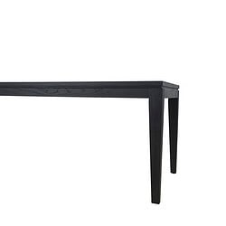 Elegant zwart houten eettafel met strakke lijnen en stevige poten, perfect voor een moderne eetkamer of interieur. Handgemaakt vakmanschap en duurzaam design, geschikt voor verschillende woonstijlen.