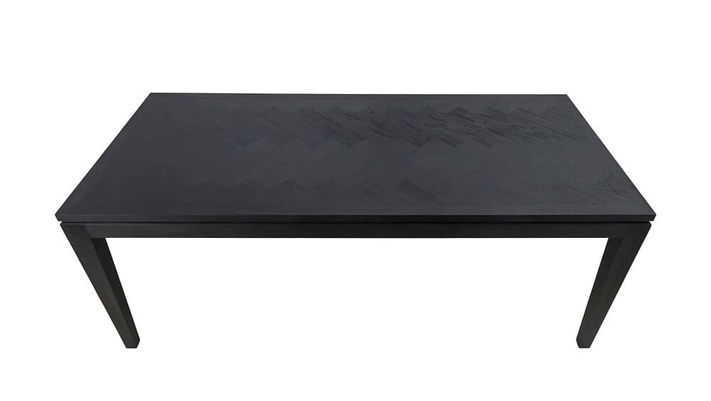 Strak zwart eettafel van Mokana Meubelen, modern design en stevig hout, perfect voor elke eetkamer.