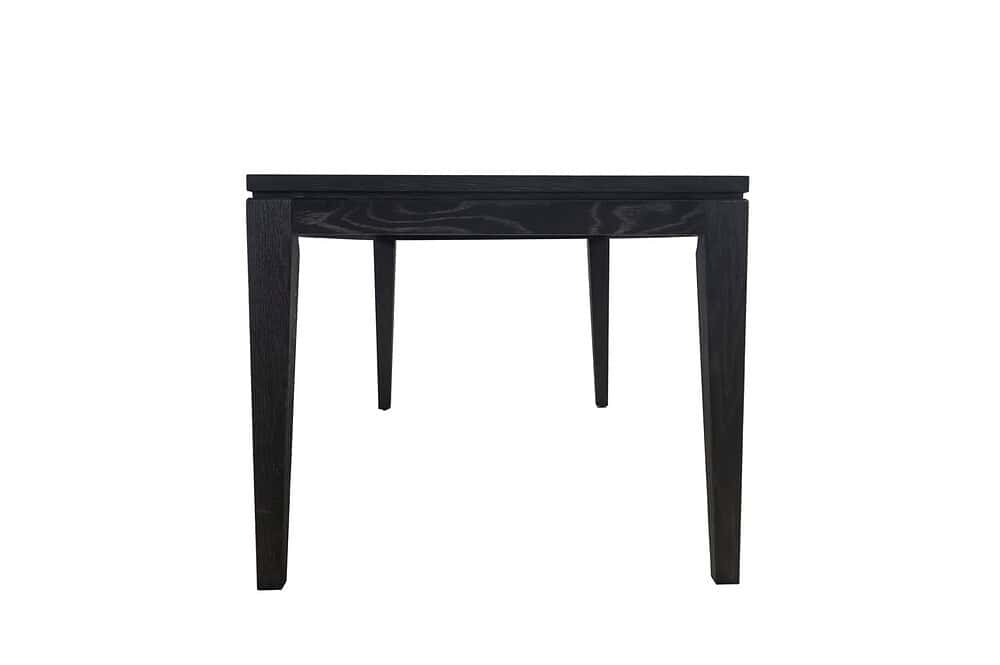 Strak zwart houten eettafel met moderne en minimalistische design, perfect voor een eigentijdse woonstijl, gemaakt van hoogwaardig hout, geschikt voor gezellige maaltijden en bijeenkomsten.