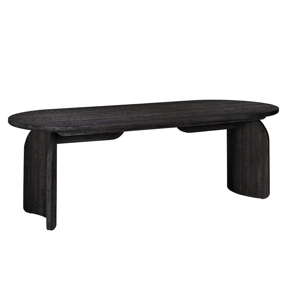 Robuuste zwarte houten bank met eigentijds design, perfect voor woonkamer of ontvangsthal, gemaakt van hoogwaardig massief hout door Mokana Meubelen.