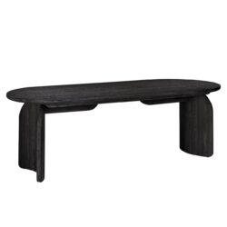 Robuuste zwarte houten bank met eigentijds design, perfect voor woonkamer of ontvangsthal, gemaakt van hoogwaardig massief hout door Mokana Meubelen.