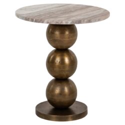 Elegant houten bijzettafel met bronzen ballen poot, modern design, ambachtelijk vakmanschap, geschikt voor woonkamer, slaapkamer of kantoor, luxe meubelstuk van Mokana Meubelen.