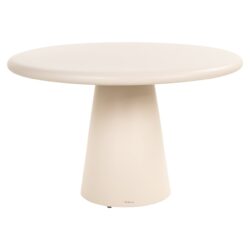 Elegante ivoorkleurige bijzettafel met afgeronde eigenschappen, modern design en stevige basis, ideaal voor woonkamer of slaapkamer.