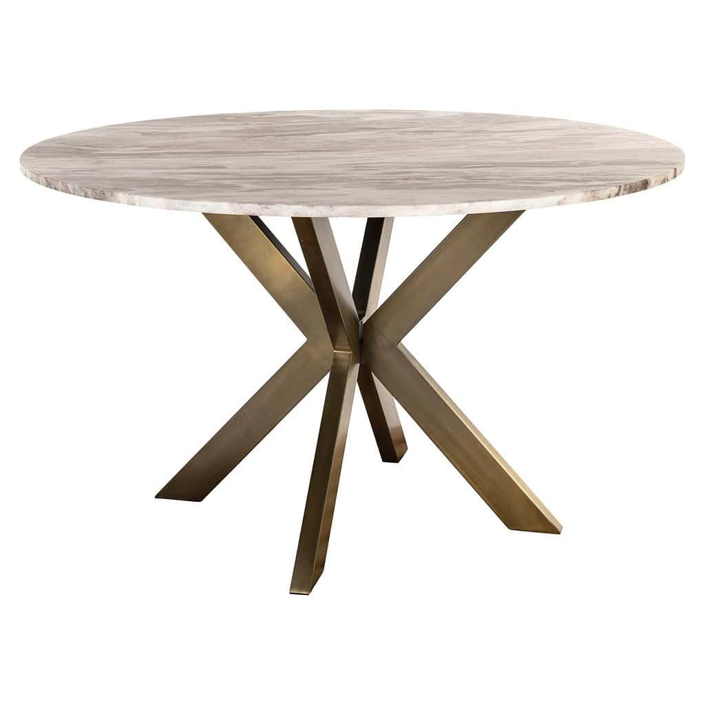 Robuuste rond eetkamertafel van marmer met unieke metalen voet, perfect voor moderne interieurs en dinerruimtes. Uniek design en duurzame materialen voor jarenlang gebruik.