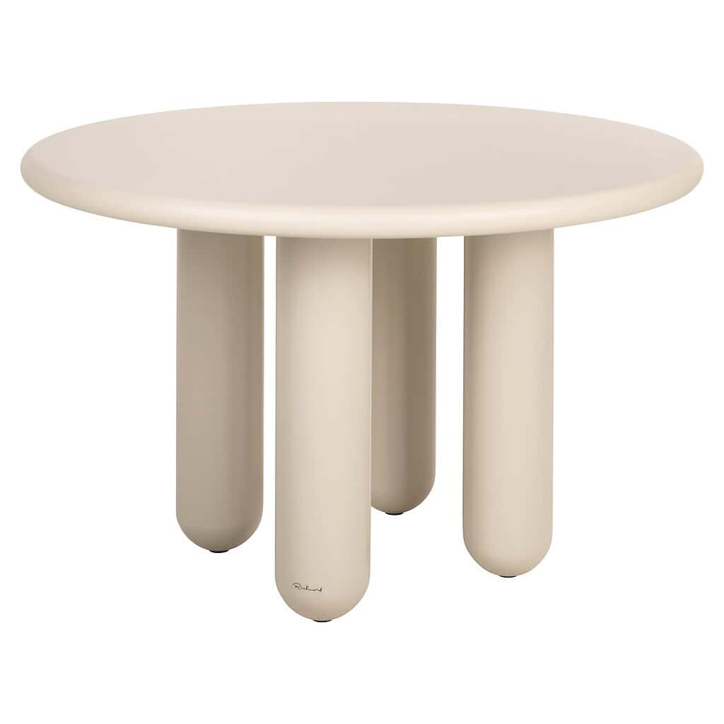 Elegant ronde eettafel van Mokana Meubelen in een neutrale beige kleur, ideaal voor modern en stijlvol interieur.