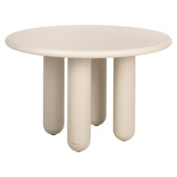 Elegant ronde eettafel van Mokana Meubelen in een neutrale beige kleur, ideaal voor modern en stijlvol interieur.