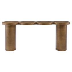 Elegante houten tafel met unieke organische vorm en dikke poten, ideaal voor modern interieur en stijlvolle woon- of kantoorruimte.