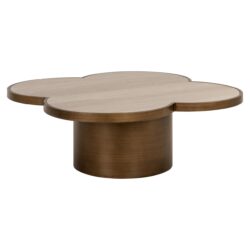 Elegante houten salontafel met bloemvorm design, maatwerk en duurzame afwerking, perfect voor modern interieur.