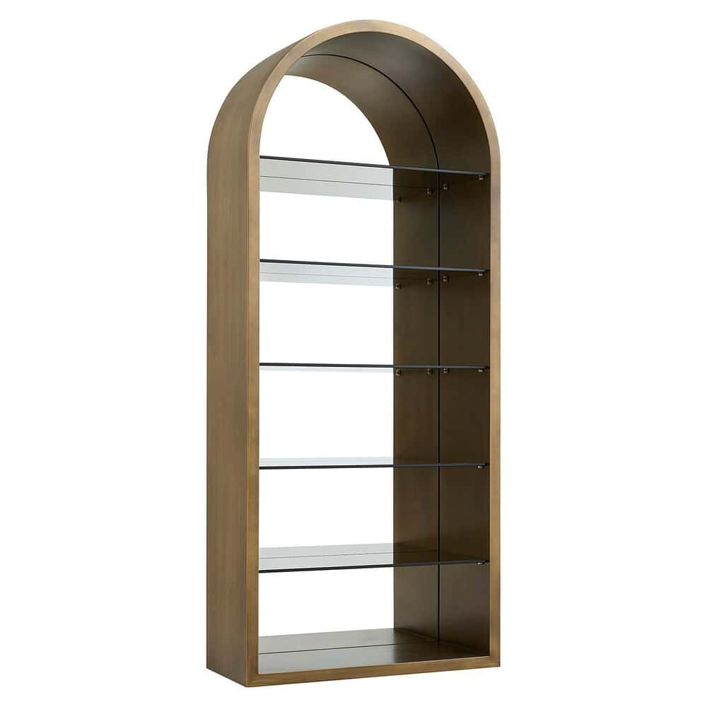 Elegante houten en glazen boekenkast met vijf planken, modern design, ideaal voor woonkamer of kantoor, gemaakt door Mokana Meubelen.