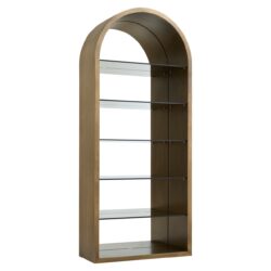 Elegante houten en glazen boekenkast met vijf planken, modern design, ideaal voor woonkamer of kantoor, gemaakt door Mokana Meubelen.