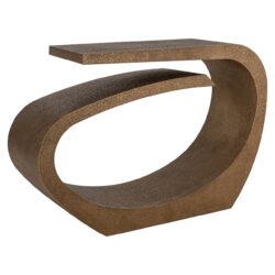 Elegante moderne salontafel van Mokana Meubelen met een unieke, vloeiende vorm en een warme, aardse afwerking, perfect voor elk interieur.