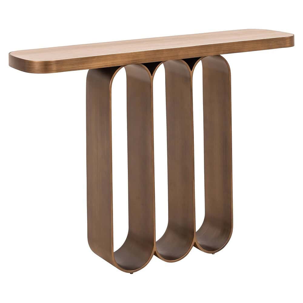 Elegante houten console tafel met uniek ontwerp, perfect voor modern interieur en stijlvolle woon- of kantoorruimte. Mokana meubelen staan bekend om vakmanschap en kwaliteit.