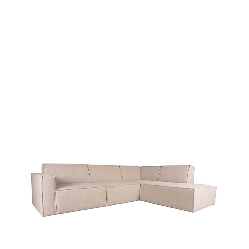 Zachte luxe moderne hoekbank in beige stof, perfect voor stijlvolle en comfortabele woonkamermeubels. Mokana Meubelen biedt op maat gemaakte banken en interieurontwerp oplossingen.