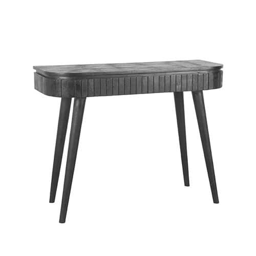Robuuste zwarte salontafel in modern design, gemaakt van massief hout met stijlvolle afwerking en stevige poten, perfect voor eigentijdse woonkamers.