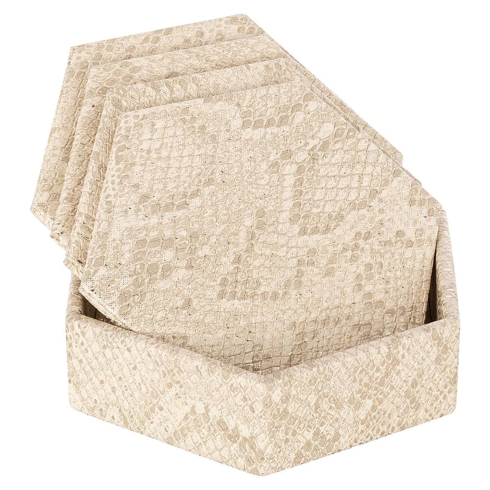 Antiek ivoorkleurige visgraat houten tafelkleed en laken in prachtig design.