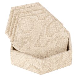 Antiek ivoorkleurige visgraat houten tafelkleed en laken in prachtig design.