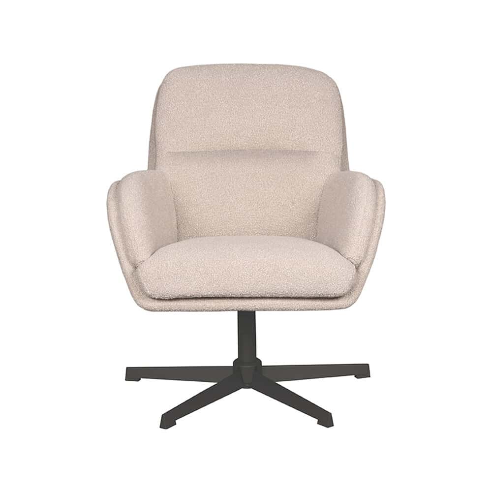 Modern beige bureaustoel met ergonomisch design en comfortabele stoffering, ideaal voor kantoor of thuiswerkomgeving.