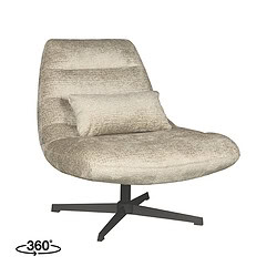 Vintage fauteuil met beige gestreepte bekleding en zwarte draaivoet, perfect voor stijlvolle en comfortabele zithoek, onderdeel van Mokana Meubelen collectie.