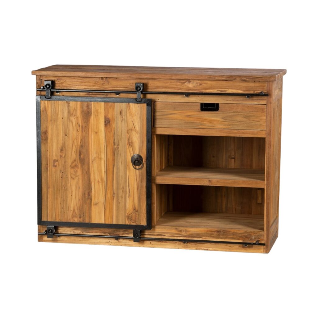 Dressoir Donny massief teakhout met schuifdeuren in 120cm 140cm of 160cm