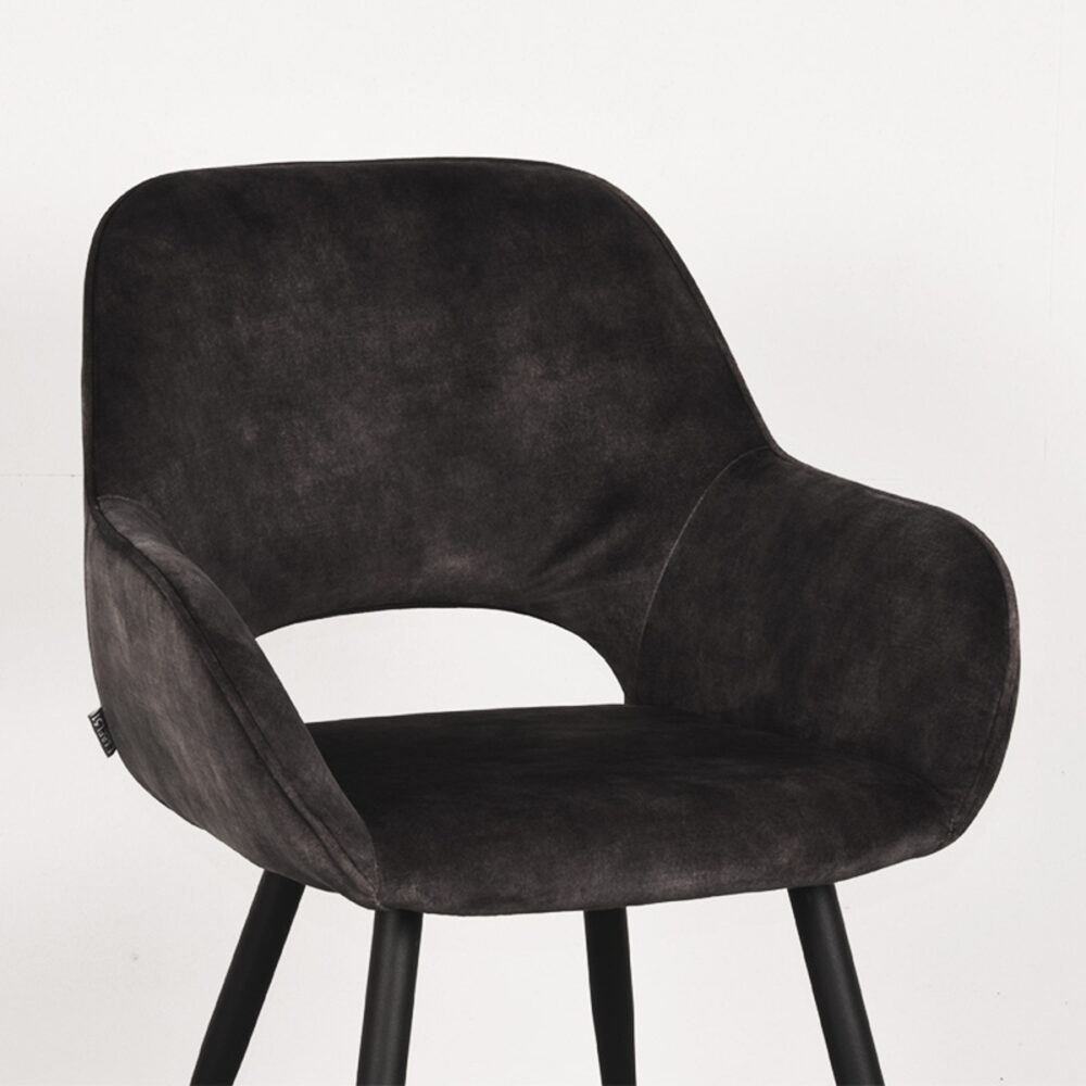 LABEL51 Eetkamerstoel Fer - Antraciet - Velours - Black Frame