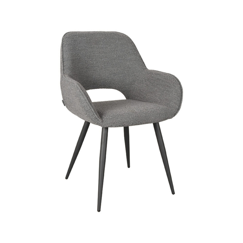 LABEL51 Eetkamerstoel Fer - Grijs - Boucle - Black Frame