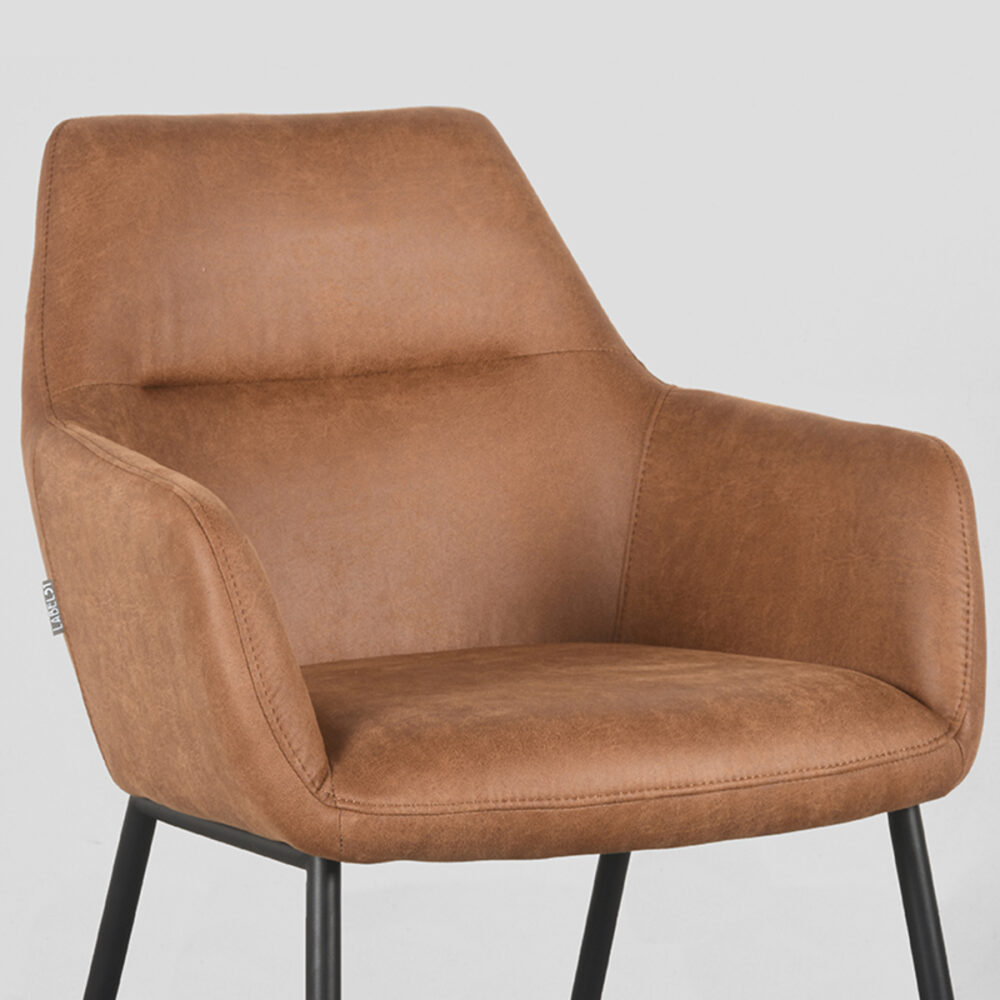 LABEL51 Eetkamerstoel Lenny - Cognac - Micro Suede - Black Frame
