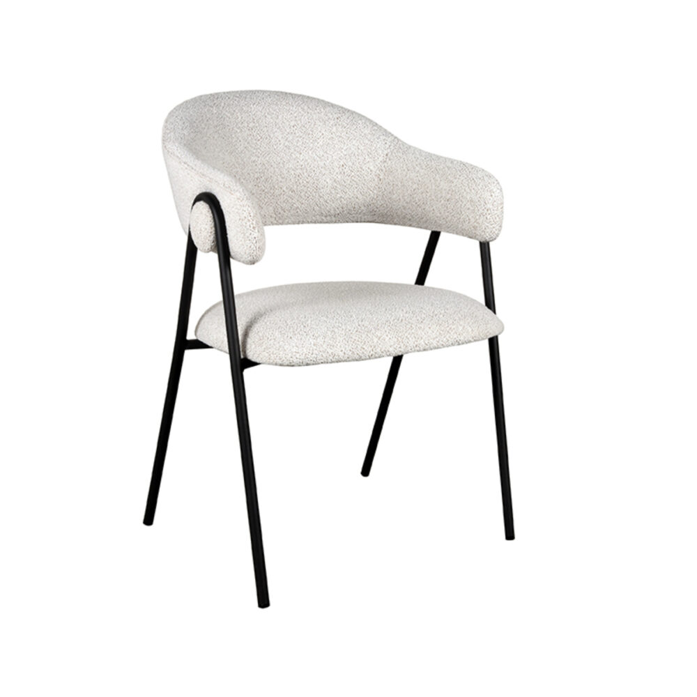 LABEL51 Eetkamerstoel Lowen - Wit - Boucle - Black Frame