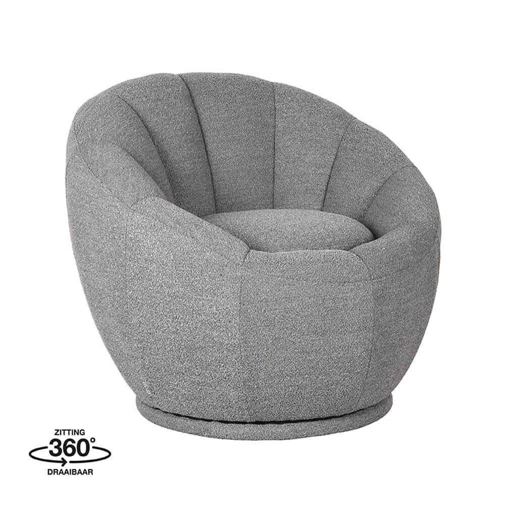 Zitting 360° draaibaar, Mokana Meubelen, comfortabele ronde design fauteuil, modern en stijlvol interieur, duurzame materialen, perfect voor lounge of woonkamer.