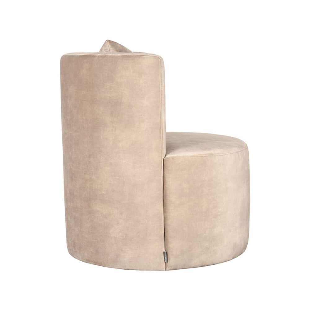 Luxueuze ronde beige velvet hoekbank van Mokana Meubelen, met hoogwaardig comfort en modern design. Perfect voor stijlvolle zithoeken en gezellige woonruimtes.